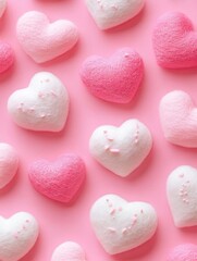 Obraz premium Colorful heart-shaped candies on a pink background