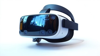 Fototapeta premium A sleek virtual reality headset awaits exploration in a bright, contemporary space