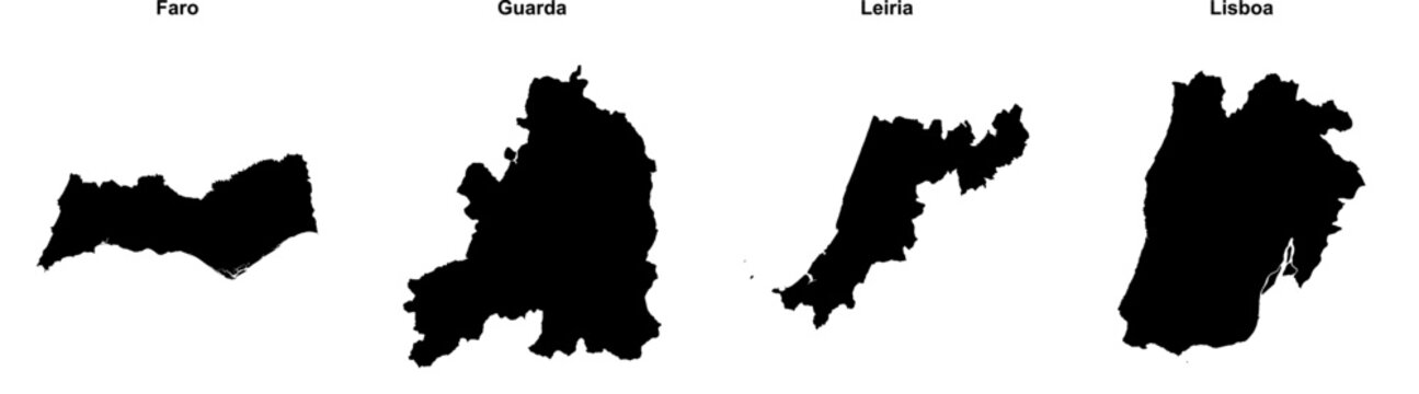 Faro, Guarda, Leiria, Lisboa outline maps
