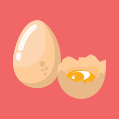 Whole chicken egg and broken egg with yolk