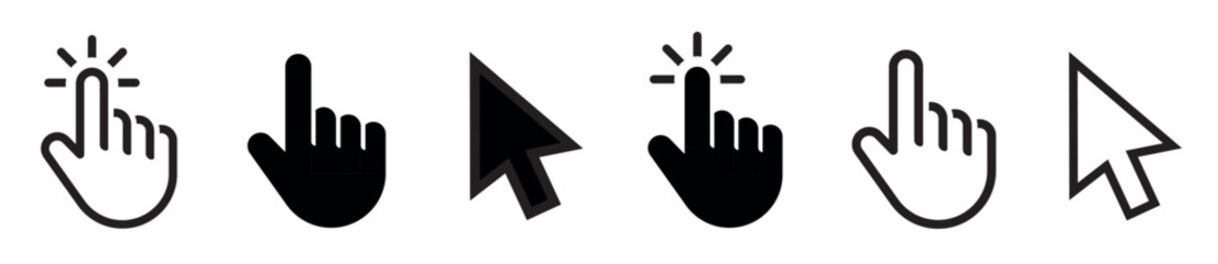 Computer mouse click cursor icon set. Hand and arrow pointer cursor - stock vector.