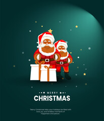 Merry Christmas Minimal Poster Design, Santa Claus Coming Christmas gift background 