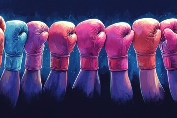 Illustration of diverse women boxing with pink gloves promoting breast cancer awareness and strength