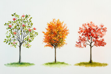 beautiful illustration of tree transitioning through different seasons, showcasing vibrant colors of spring, autumn, and winter. artwork captures essence of natures cycle