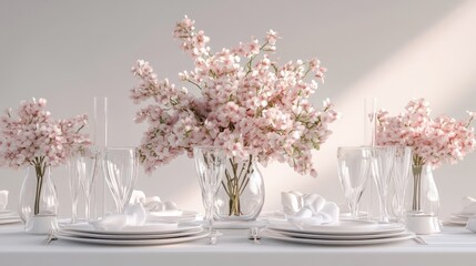 Table setting at a luxury wedding and Beautiful flowers on the table.