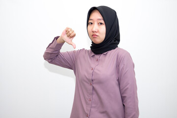 Asian, young Indonesian woman dizzy, girl headache or migraine suffering from vertigo, holding head...