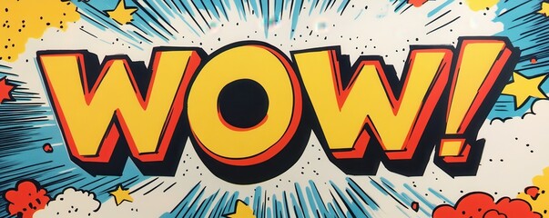 Vibrant comic art with the word WOW in bold within a speech bubble design