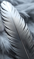 Close up of a silver colored feather background texture illustration. AI Generated