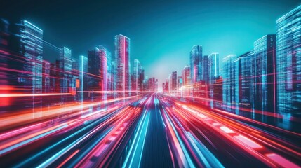 Fototapeta premium Neon Cityscape with Speed Lines