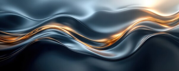 Abstract fluid wave pattern with metallic gold and deep blue tones, ideal for a minimalist mobile phone wallpaper background