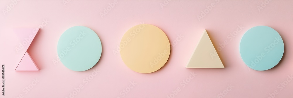 Poster soft pastel circles and triangles are artistically arranged against a smooth background, showcasing 
