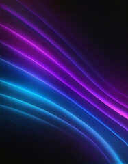 Naklejka premium Glowing blue and purple neon waves curve across a dark background. No people. The image evokes feelings of serenity and energy. Abstract, digital art.