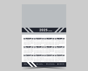 Wall calendar 2025 template, modern 12 month one page calendar design, corporate business calendar.