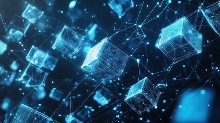Obraz premium Abstract Blue Cubes Connected by Lines
