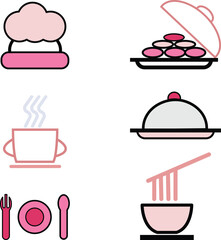 Colorful cafe minimalist line icon set.