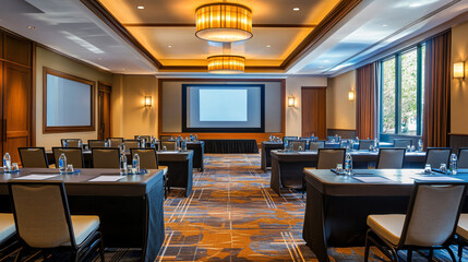 A meeting room with interactive screens for presentations