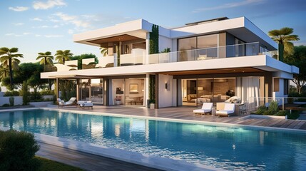 Fototapeta premium A photo of a luxury villa with a private swimming