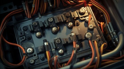 Obraz premium A photo of a junction box with wires neatly connection