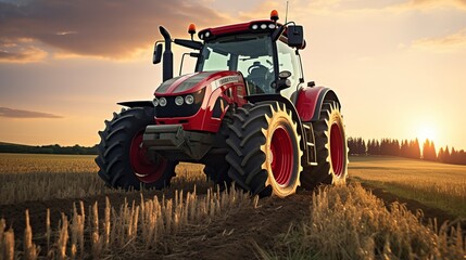 Fototapeta premium A photo of a large tractor with a cultivator