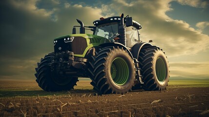 Obraz premium A photo of a large tractor with dual wheels