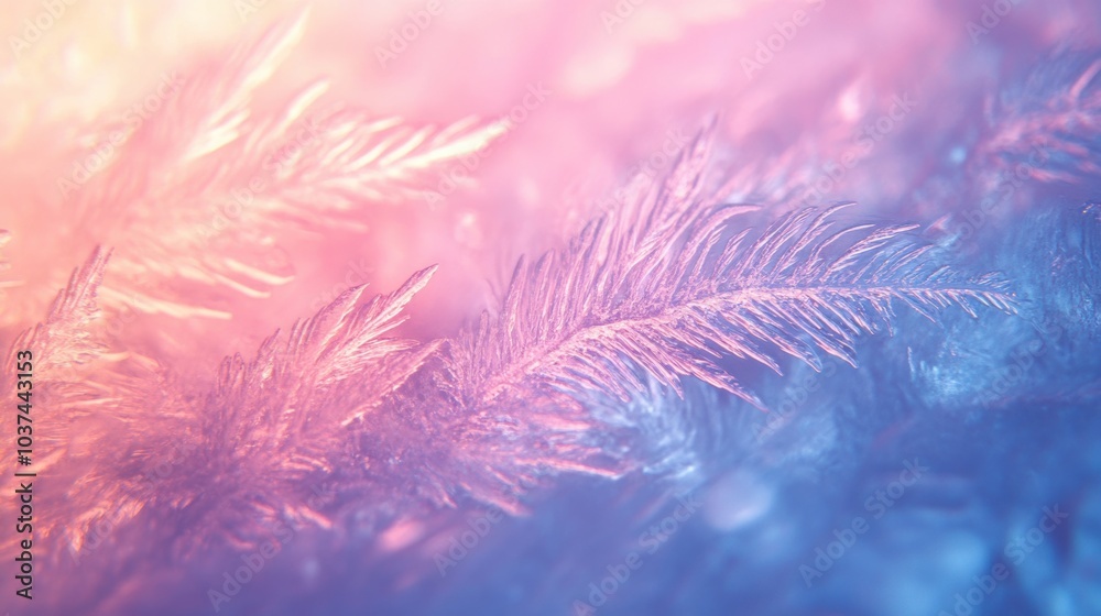 Poster delicate frosty patterns shimmer with vibrant colors, evoking a sense of winter's beauty and tranqui