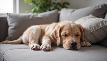 Cute puppy sleeping on the couch, Dog sleeping on sofa