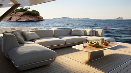 Fototapeta premium A photo of a luxury yachts sundeck with modern