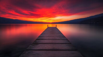 Fototapeta premium Serene Sunset Over Calm Waters and Dock