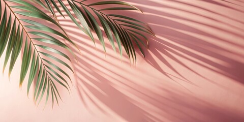 Shadow of tropical flower on smooth peach colored wall