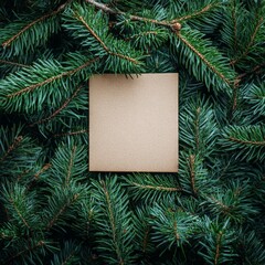 Obraz premium Creative layout made of Christmas tree branches with paper card note. Flat lay. Nature New Year concept