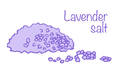 Sea salt infused with lavender, illustrated in vector style, isolated for use in cosmetics, perfumes, health, beauty recipes, posters, banners, and card designs.