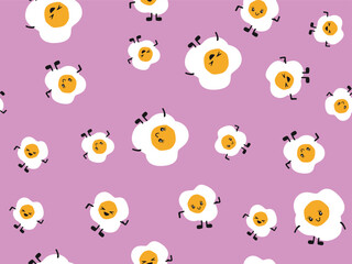 DOODLE FRIED EGG WITH SUNNY SIDE UP SEAMLES PATTERN, NICE FOR PAJAMAS, NIGHTWEAR, KITCHEN WALLPAPER IN VECTOR FILE