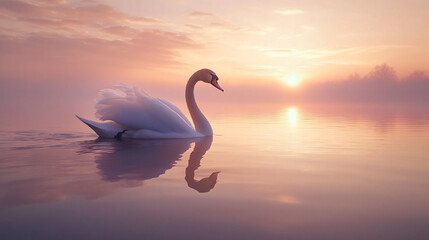 Fototapeta premium A majestic swan gliding across the water