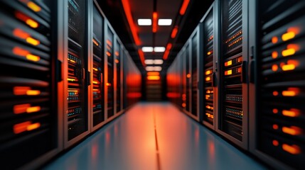 Fototapeta premium High-Tech Server Room with Vibrant Lighting