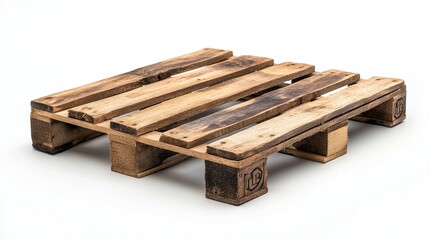 Wooden pallet displayed against a white background, emphasizing its features in a minimalist product photo.