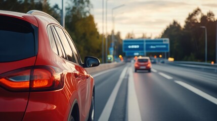 Red Car on Highway During Sunset