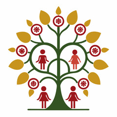 Family tree vector with ornate details on white background