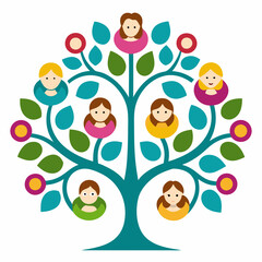 Family tree vector with ornate details on white background