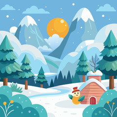 Naklejka premium Winter day happy winter vector fog in nature