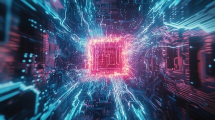Obraz premium Abstract Neon Circuitry Tunnel