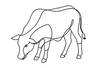 Continuous Line Drawing of a Grazing Cow – Nature-Themed Vector Art