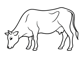Continuous Line Drawing of a Grazing Cow – Nature-Themed Vector Art