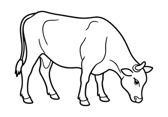 Continuous Line Drawing of a Grazing Cow – Nature-Themed Vector Art