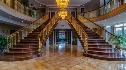 Obraz premium A chic Hollywood Regency foyer featuring a grand