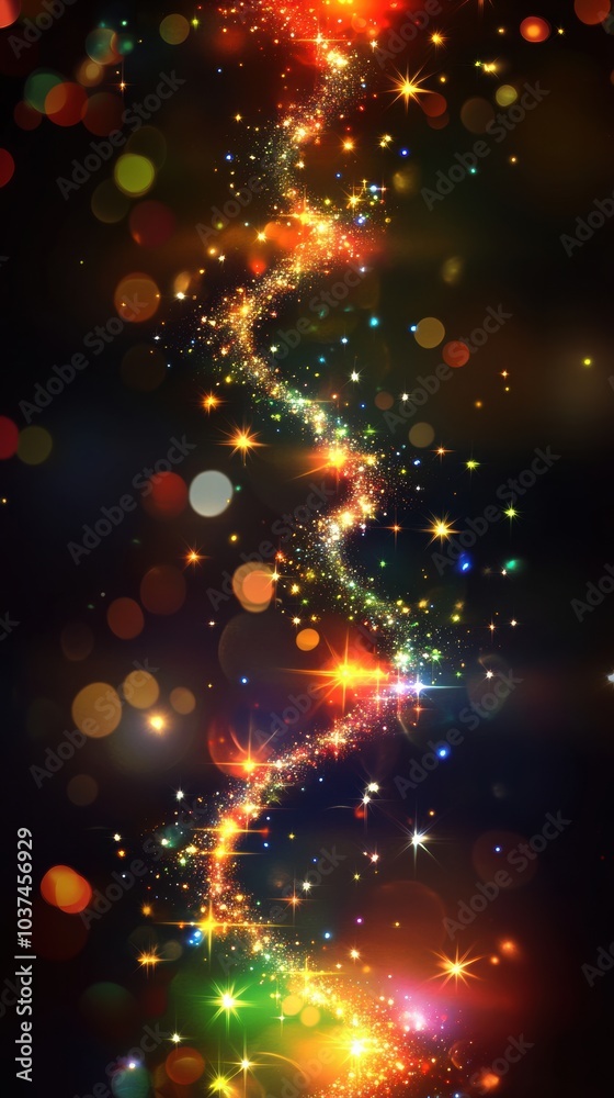 Fototapete Bright and colorful abstract lights twinkle and swirl against a dark background, creating an enchanting holiday atmosphere. Generative AI