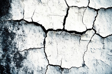 Fototapeta premium Black and white abstract grunge background with noticeable cracks and scuffs. Texture of cracked paint on an old wall