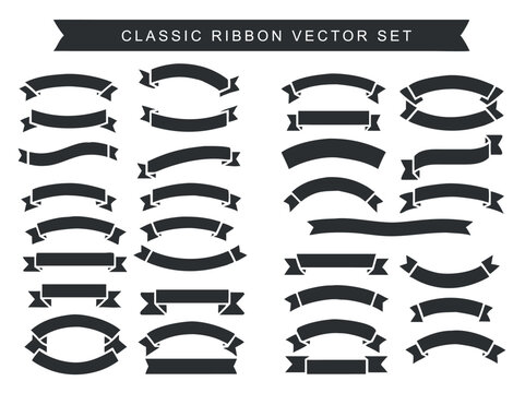 black ribbons various shapes sizes, banner tag symbol label