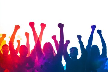Celebrating unity a vibrant silhouette of people cheering together in joyful exuberance