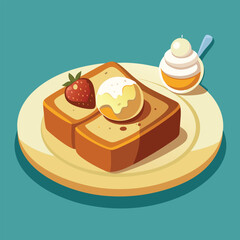 French toast with melting butter and maple syrups, ice cream on top, no hand ai generate