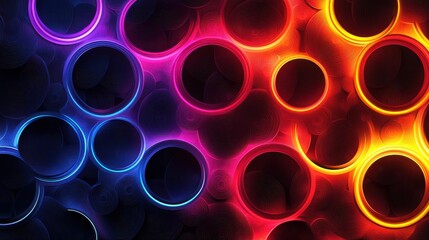 A vibrant abstract design featuring colorful circular patterns in shades of blue, pink, and orange against a dark background. Ideal for modern decor.